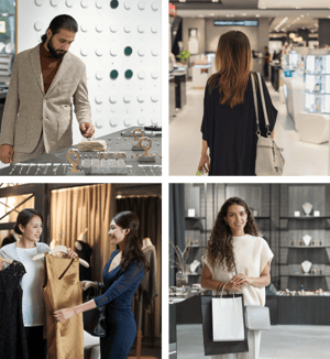 Customers of luxury retail brands enjoying a premium shopping experience and personalized consultations, made possible by tamigo's efficient workforce management system.