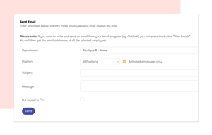 tamigo Personaleinsatzplanungs-Software für den Einzelhandel: Screenshot der E-Mail-Versand Oberfläche.