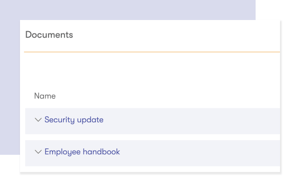 Screenshot of tamigo’s easy internal communication tools, featuring the document function displaying two important documents: 'Security Updates' and the 'Employee Handbook'.
