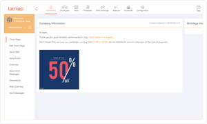 Captura de ecrã da plataforma de gestão dinâmica da força de trabalho da tamigo, que partilha informações importantes da empresa com toda a força de trabalho do retalhista através de uma comunicação interna perfeita.