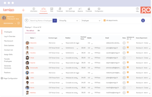 Screenshot of tamigo's comprehensive workforce management solution, showcasing employee HR data for a retail store's workforce. The displayed information includes names, contract types, and positions, providing valuable insights for efficient HR management.