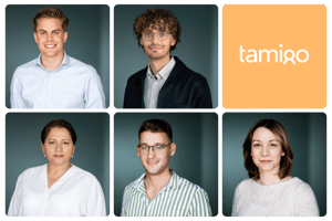 Five customer support and implementation specialists and the tamigo logo.