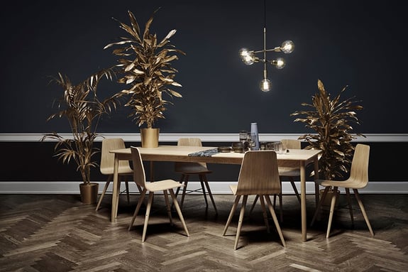 Bolia dining set of one wooden table and six wooden chairs
